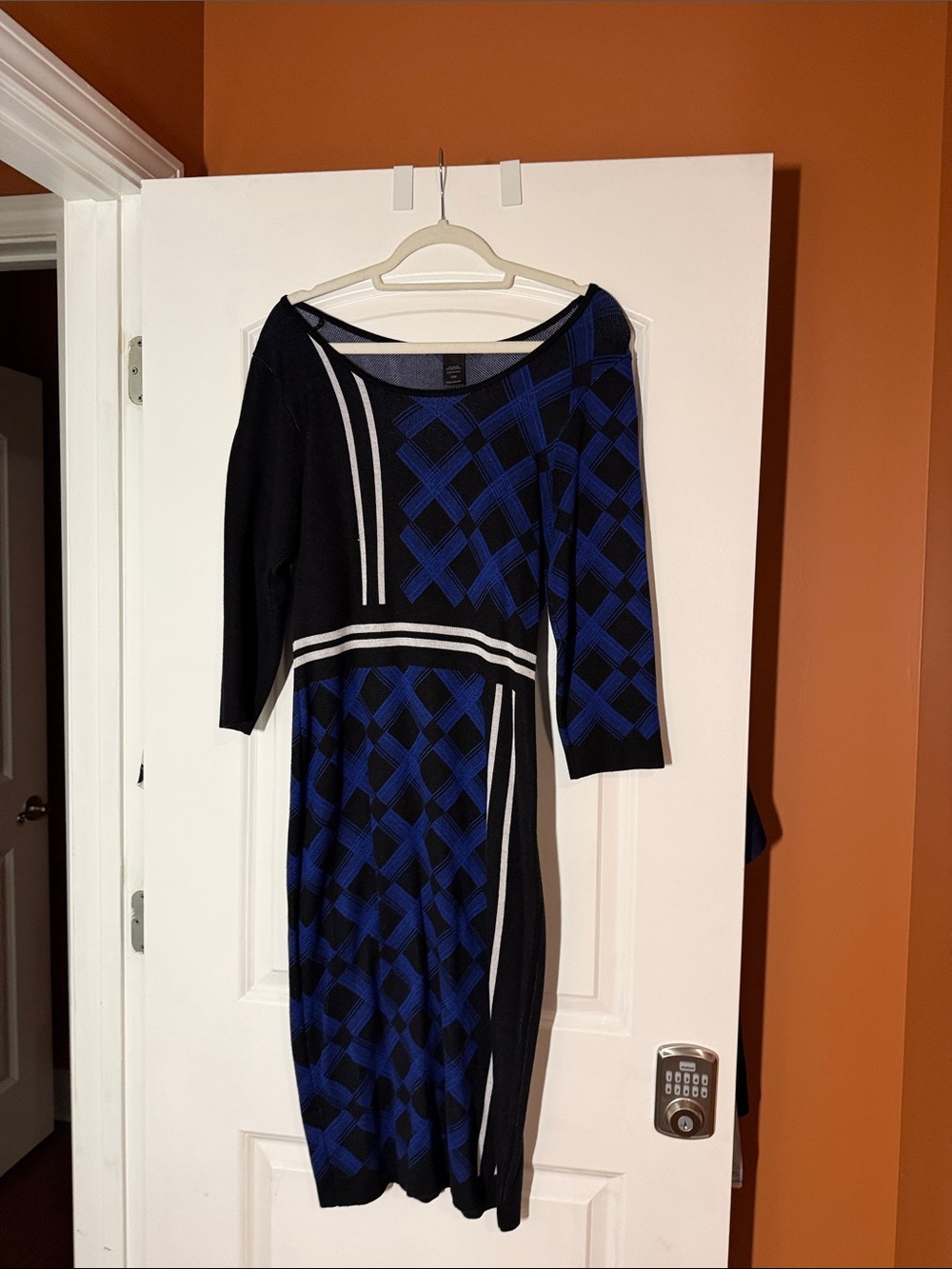 Ashley Stewart Blue and Black Long Sleeve Knit Dress